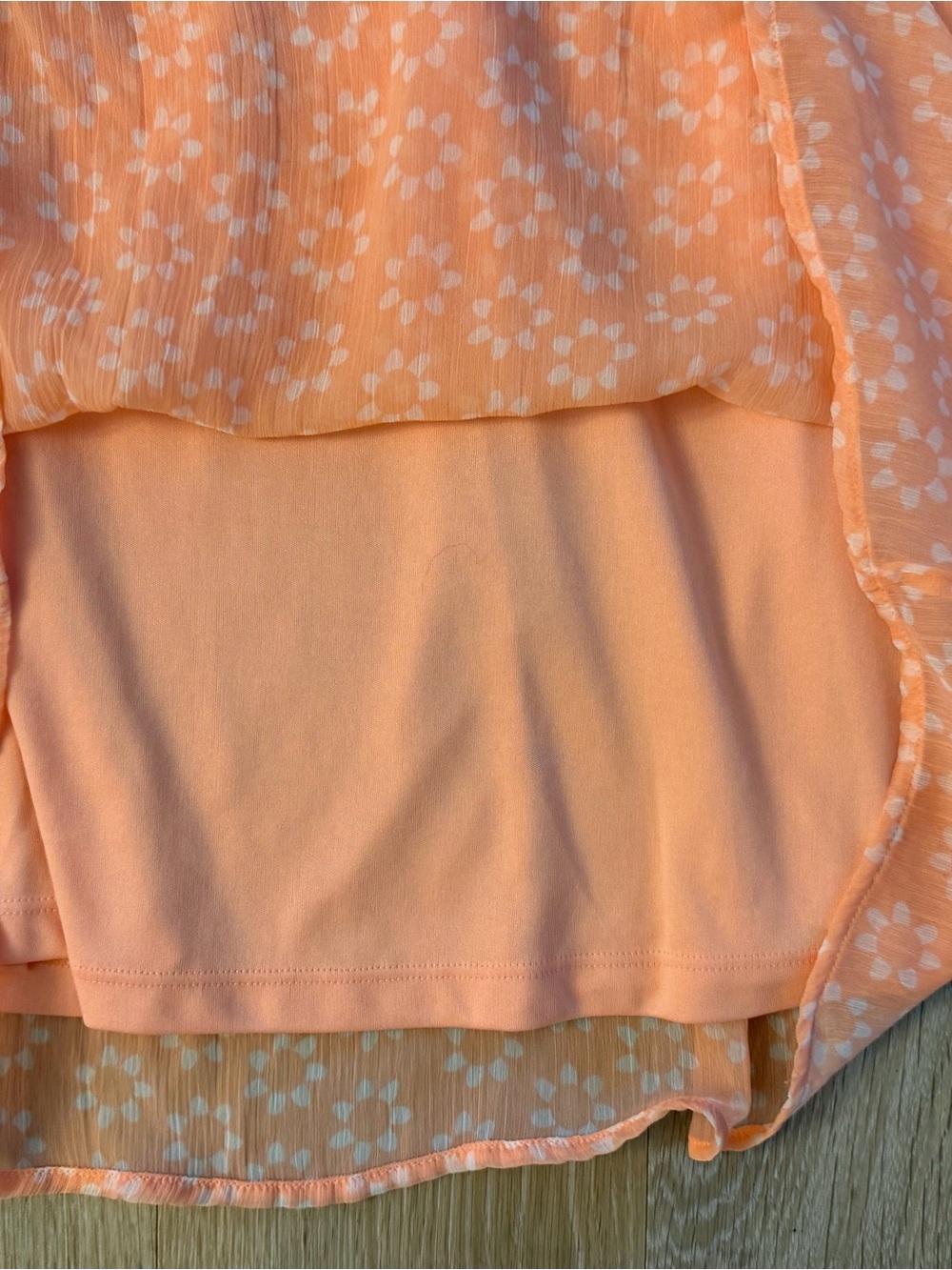 SO Girls Size L (10-12) Peach Floral Puff-Sleeve Lined Dress - Picture 6 of 9